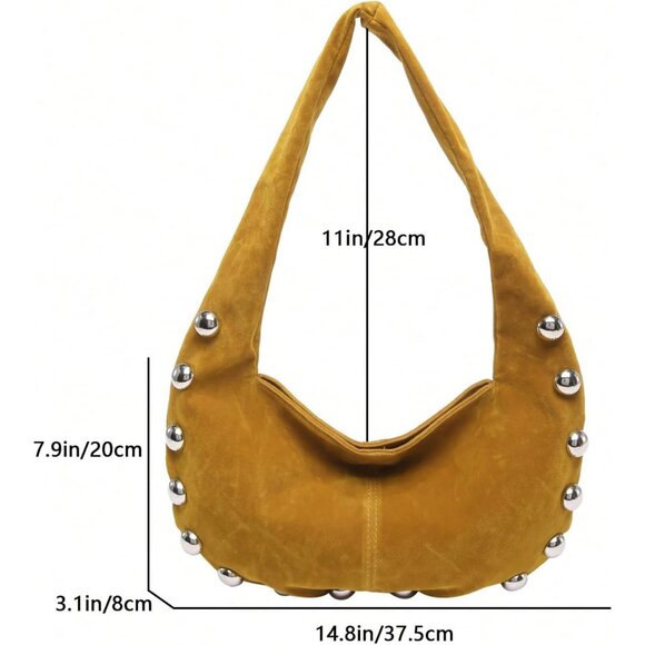 Compact Rivet Suede Underarm Bag - Top Handle Zipper Purse for All Occasions - Picture 6 of 6